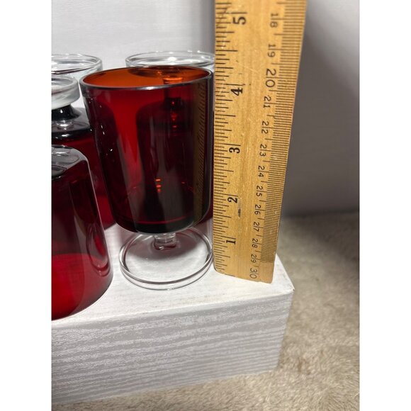 4 Vintage Ruby Red Glass Dessert Sherbet Bowls With Clear Pedestal Base France - Picture 13 of 14